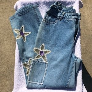 Jeanology Flower Patchwork Floral Cutout Jeans